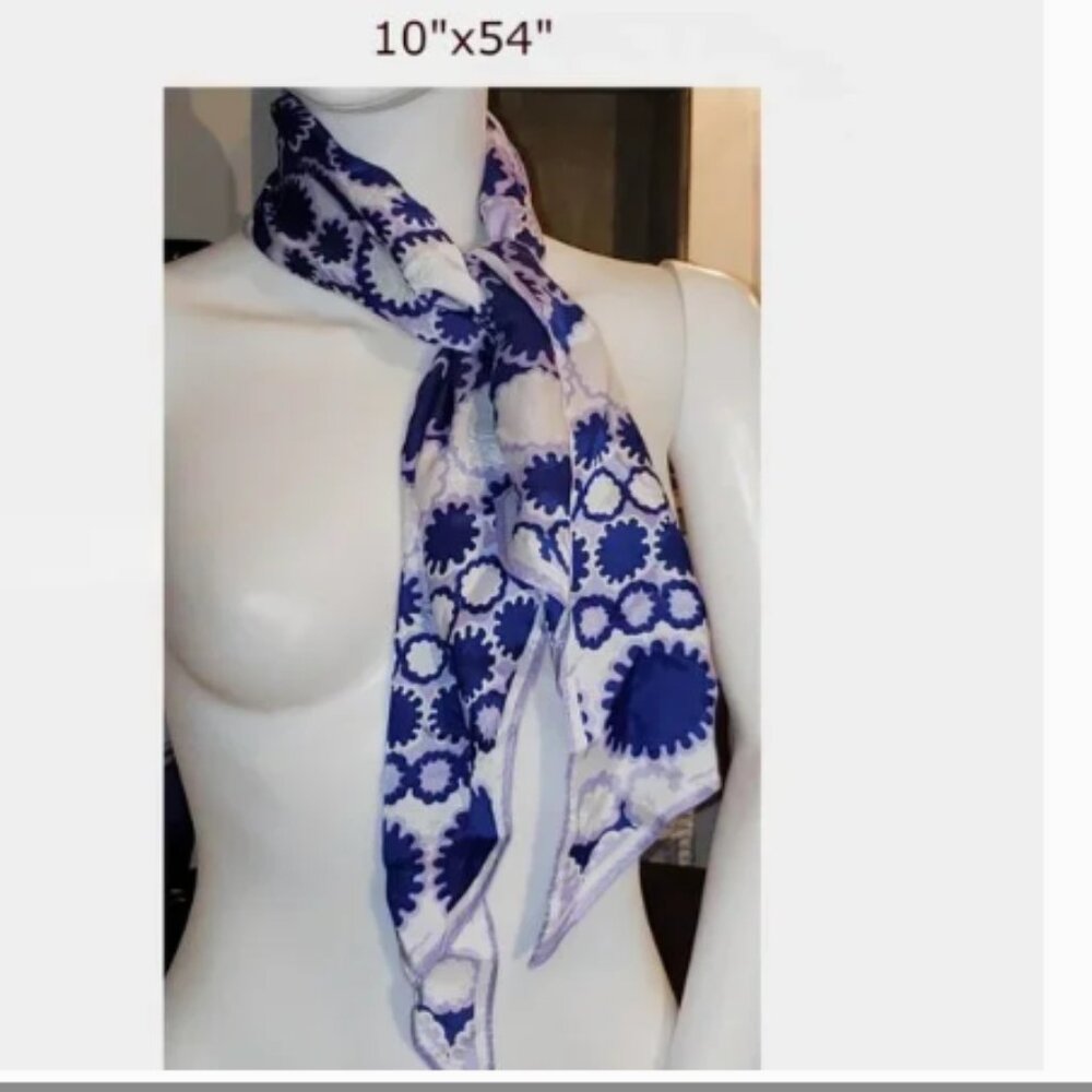 2 FOR 10$ Vintage purple, white geometric circle print scarf / foulard vintage